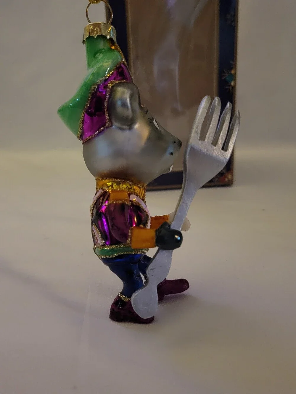 Hand-Painted Purple & Gold Nutcracker Mouse Ornament - Decorative Pet Figurine